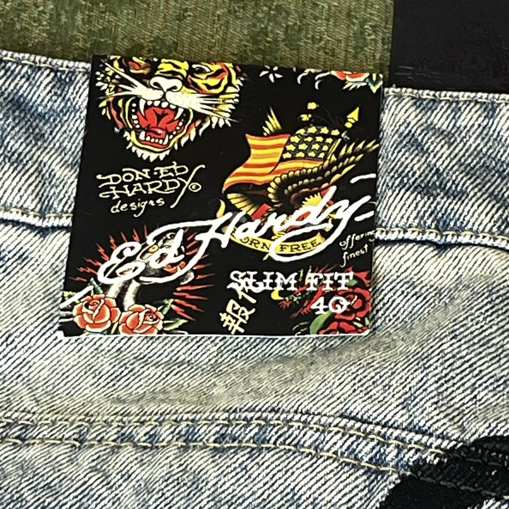 Ed Hardy Jeans Death Before Dishonor Distressed Slim Taper Denim MENS‎ SZ 40 NWT - Picture 12 of 14